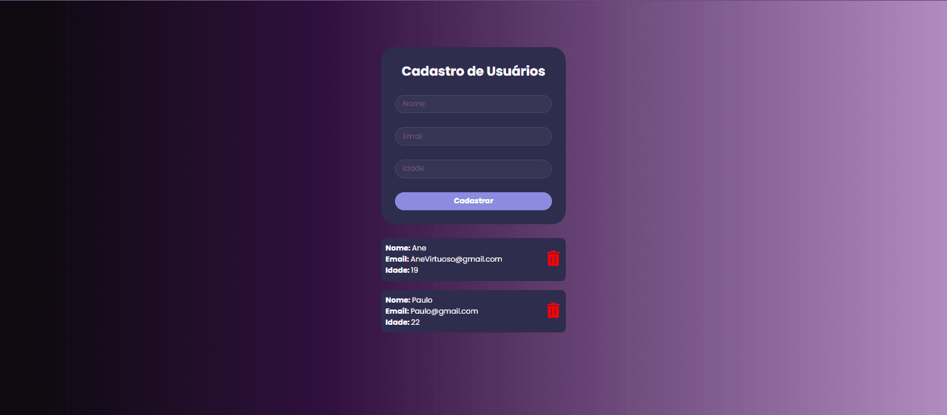 Prévia do Meu primeiro Projeto Full Stack