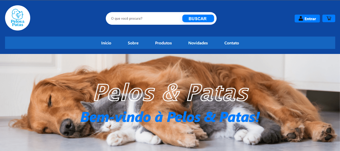 Tela principal do projeto Pelos & Patas - PetShop