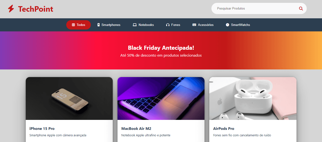Tela principal do projeto TechPoint E-commerce